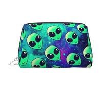 Green Aliens Print Small Portable Makeup Bag, Zipper Cosmetic Pouch for Travel & Daily Use