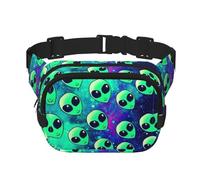 Green aliens Print Square Double Layer functionality Waist Bag Unisex Crossbody Pack Travel Workout, Black, One Size