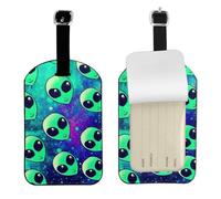 Green Aliens Print Travel Accessory Essential Luggage Tag 4.3 x 2.76 Inch Privacy Protection Suitcases