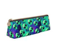 Green Aliens Print Versatile Usage Lightweight Pencil Case Pouch Zippered Pen Storage School Students
