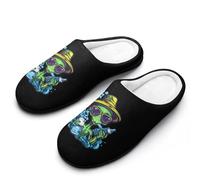 Green Aliens Weed Men's Soft Cotton Slippers with Memory Foam Anti-skid House Shoes for Travel Indoor Outdoor