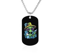 Green Aliens Weed Personalized Memorial Necklace Printed Metal Pendant Birthday Gifts for Men Women 23.6in（60cm）