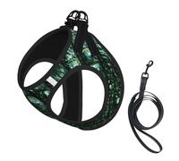 Green Alligator Skin Texture No Pull Dog Harness and Leash Set, Cute Reflective Adjustable Vest for Small Dogs,Breathable Mesh Puppy Harness for Walking Hiking,Medium