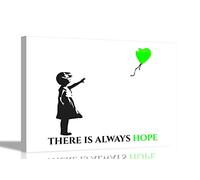 Green Always Hope Balloon Girl by Banksy Quote Canvas Prints Framed Wall Art Graffiti Pictures Home Bedroom 40 x 30cm (16 x 12 inches) A3