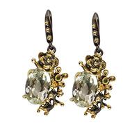 Green Amethyst & Chrome Diopside Earrings 10x14mm 1.2mm - Black Rhodium Yellow Gold Plated - Natural Gemstones - Elegant Handmade Drop Earrings for Her
