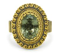 Green Amethyst Oval Faceted Gemstone Ring 925 Sterling Silver Black Rhodium Gold Plated Bezel Set Statement Cocktail Jewelry for Women Q1/2,58(18.5)