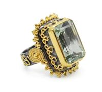 Green Amethyst Rectangle Gemstone Ring 925 Sterling Silver Black Rhodium Gold Plated Faceted Bezel Set Bold Cocktail Jewelry for Women Q1/2,58(18.5)
