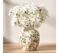 Green and Beige Antique Vase, 5.75 Inch Chinoiserie Floral Design, Rustic Ceramic Vase for Home Decor, Living Room, Bookshelf, Office, Entryway, Grand Millennial Decor, Chinoiserie Decor, Tuscan Decor