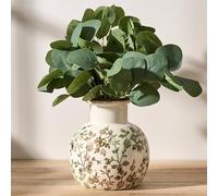 Green and Beige Antique Vase, 5.87 Inch Chinoiserie Floral Design, Rustic Ceramic Vase for Home Decor, Living Room, Bookshelf, Office, Entryway, Grand Millennial Decor, Chinoiserie Decor, Tuscan Decor