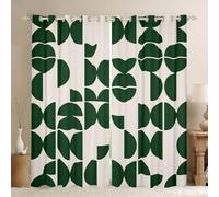 Green and Beige Modern Blackout Curtains Boho Abstract Darkening Drapes for Bedroom Decor Geometric Retro Art Thermal Insulated Shades Colorful Unique Pattern Window Treatments, 2 Panels W66*L72