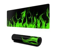 Green and Black Abstract Fire Mouse Pad Gaming XL Large Mousepad Desk Mat Long Extended Big Keyboard Pads Table Accessories for Gaming and Office Pc Laptop Computer 31.5 X 11.8 Inch