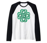 Green and Black Celtic Knot Shamrock Irish Four Leaf Clover Raglan Baseball Tee