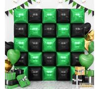 Green and Black Gold Double Sided Square Foil Balloons Wall, Chrome Foil Balloons Tunnel Arch Kit for Jungle Safari Birthday Halloween Graduation Wedding New Years Party Background Decoration