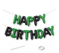 Green and Black Happy Birthday Balloon Banner, Dark and Black Happy Birthday Letter Foil Balloons, 16 Inch Birthday Balloons for Boys Men Jungle Safari Game Birthday Party Decorations Supplies