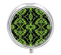 Green and Black Pattern Pill Box, 3 Compartments, Small Pill, Travel Case for Wallet and Pocket, Portable Daily Pill Organizer for Holding Supplements Vitamins