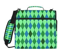 Green and Blue Diamonds Patterned Check 3 Ringing Binder Organizer with Handle Waterproof Zippered Portfolio for School and Office