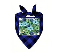 Green and Blue Hibiscus Dog Bandanas for Small Medium Large Dogs Cats | Soft Polyester Pet Triangle Scarf Kerchief Novelty Pet Bib for Birthday, Photo Shoots, Wedding, Parties Pet Accessories