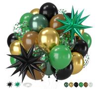 Green and Brown Balloons, 12 Inch Dark Green Black Metallic Green Gold Balloon with Star Foil Balloon for Kids Boys Camping Jungle Safari Theme Birthday Baby Shower Party Decorations