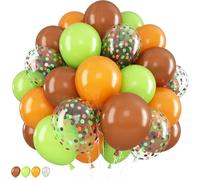 Green and Brown Balloons, 12Inch Woodland Orange Brown Green Latex Balloons with Confetti Party Balloon Coffee Light Green Balloon Set for Jungle Safari Birthday Wedding Gruffalo Party Decorations