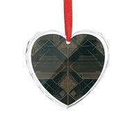 Green and Brown Pattern Heart Ornament, 3.15 Inch Glass Christmas Tree Decorations Elegant & Romantic Heart Christmas Ornaments for Trees, Home Decor