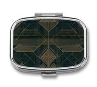 Green and Brown Pattern Pill Organizer Metal Pill Box - 2 Compartments, Sleek & Portable Medicine Case for Travel, Daily Use