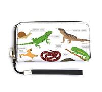 Green and Brown Pet Reptiles Frog Iguana Lizard Snake Newt Turtle Long Clutch Wallet, Long Handbag with Removable Wristlet Strap, PU Leather Zip Purse, Credit Pass Case Card-Holder for Men Women
