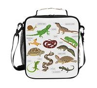 Green and Brown Pet Reptiles Frog Iguana Lizard Snake Newt Turtle Lunch Bags Lunch Cooler Bag, Crossbody Insulated Lunch Box, Reusable Tote Shoulder Bag for Outdoor Picnic Travel Work School