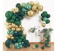 Green and Gold Balloon Arch Garland Kit Different Sizes 150pcs Metallic Gold Confetti Balloons Green Party Balloons for Birthday Forest Jungle Safari Theme Party Anniversary Wedding Decorations