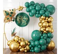 Green and Gold Balloon Arch Garland Kit, Metallic Gold and Latex Dark Green Balloons Different Sizes 18/12/10/5 inch for Wedding Birthday Graduation Anniversary Jungle Safari Themed Party Decorations
