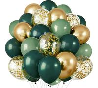 Green and Gold Balloons, 60pcs Dark Green Metallic Gold Latex Balloon Set with Golden Confetti Balloons, Sage Jungle Theme Party Balloon Decoration for Birthday Christening Anniversary Baby Shower