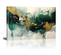 Green And Gold Gold Modern Oil Painting On Canvas In Living Room Extra Large Size Abstract Wall Art Print Poster Decoration Picture for Bedroom Office 60 x 40cm (24 x 16 inch) With Frame