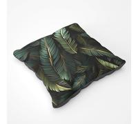 Green And Gold Leaves Floor Cushion Warren Reed - Designer Green Large