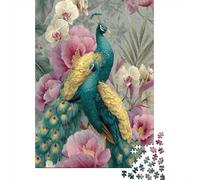 Green And Gold Peacock Rätsel Für Erwachsene |Palm Leaves White Orchids| 38x26cm/1000pcs Puzzles Lernspiele Home Decor Puzzles