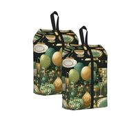 Green and Gold Printed Travel Shoe Storage Bag Waterproof Jacquard Fabric is Lightweight, with Strong Handle and Central Zipper.