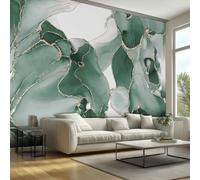 Green and Gold Wallpaper, Abstract Metallic Granite Marble Wallpaper for Living Room, Bedroom, Non-Woven Decor Wall Paper, Photo Wallpaper Mural Dining Room, Hallway, Lounge, 250 x 175 cm