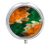 Green and Orange Pattern Pill Box with Mirror 3 Compartment Pill Organizer for Pocket Portable Medicine Container Holder to Hold Vitamins,Fish Oil