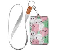 Green and Pink Pattern Name Badge Holder with Lanyard and 3-Card Capacity id Card Holder Vertical for Staffs Officers Students Doctors Employees
