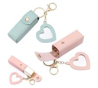Green and Pink PU Leather Keychain Lipstick Case and Lip Balm Holder with Non-Slip Mirror