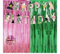 Green and Pink Wicked Party Decorations, Wicked Glitter Streamers Backdrop Birthday Decorations With 1 Wicked Party Banner, Tinsel Foil Fringe Curtains for Disco Birthday Decor (3.28 X 8.2 Ft)