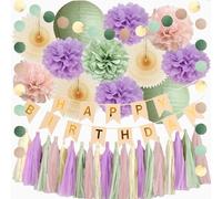 Green and Purple Birthday Decorations Girl Sage Green Baby Pink and Lilac Happy Birthday Party Pastel Purple Birthday Decorations Women with Banner Beige Gold Sage Dusty Rose Tassel Garland