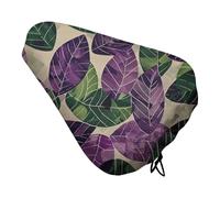 Green and Purple Leaves Bike Seat Cover - Waterproof Bike Seat Cushion for Women & Men, Comfort, Soft Bicycle Saddle Covers Universal Fit Road/Mountain/Spin Bikes with Drawstring