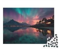 Green And Purple Northern Lights Jigsaw Puzzles Reflected in The Fjords Challenge Toy Educational Games Home Decoration for Adults& Teenager Age 14 Years Up 1000pcs (75x50cm)