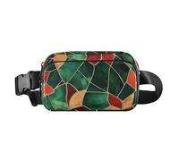 Green and Red Geometric Pattern Stained Glass Style Fashionable Fanny Waist Pack for Women Men Teens Water Resistant Crossbody Passport Bag with Adjustable Strap for Travel Gym Work