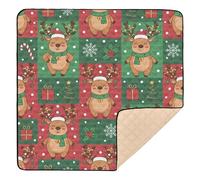 Green and Red Teddy Bear Christmas Pattern Large Sturdy Baby Activity Play Mat for Indoor Outdoor Waterproof Padded Play Mat for Babies Infants Toddlers, 50'' x 50''