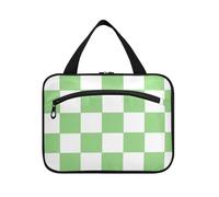 Green and White American Plaid Hanging Toiletry Bag Hanging Travel with Hook, Designer Expandable Shaving kit Bags for Men for Trip Essentials Hotel bolso para maquillaje L