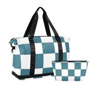 Green and White American Plaid Travel Bag Carry On Personal Item Bag with Toiletry Bag for Business Trips Large Capacity, Green and White American Plaid, One Size