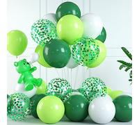 Green and White Balloon Set With Confetti for Birthday, Baby Shower, Jungle Safari Party Decorations - Latex Helium Balloons in Dark, Light, and Lime Green