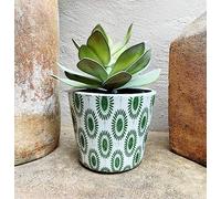 Green and White Dutch Pot Spot Dot - Geometric Planter - Crackle Glaze - Orchid Pot - Ceramic Planter - Succulent Planter - Indoor House 12cm Plant Pot