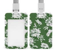 Green and White Floral Large Flower Pattern ID Badge Holder Retractable Clip Card Holder Card Protector Name Badge Name Tag for Work Office Doctor Nurse