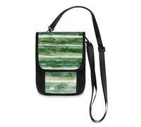 Green and White Horizontal Stripes Travel Wallet Passport Holder Hidden Neck pouching Slim Lightweight Crossbody Bag with Adjustable Strap